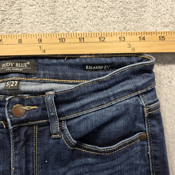 Judy Blue Jeans Womens 5 27 Blue Distressed Relaxed Fit Frayed Hem Stretch Denim - Picture 9 of 12